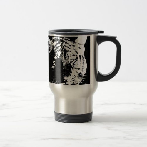 Black  White Pop Art Tiger Travel Mug
