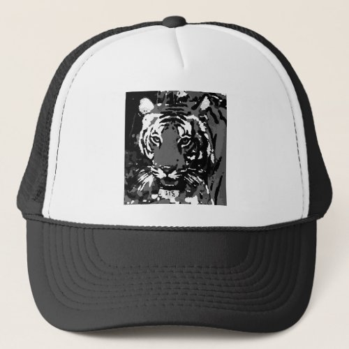 Black White Pop Art Tiger Trucker Hat