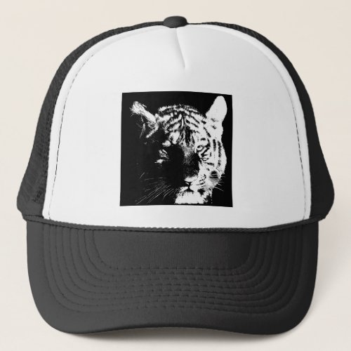 Black  White Pop Art Tiger Trucker Hat