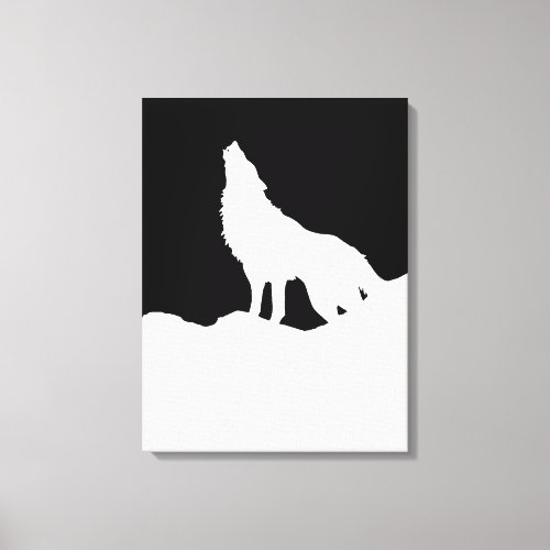 Black  White Pop Art Wolf Howling at Moon Canvas Print