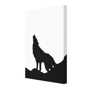 Black & White Pop Art Wolf Howling at Moon Canvas Print