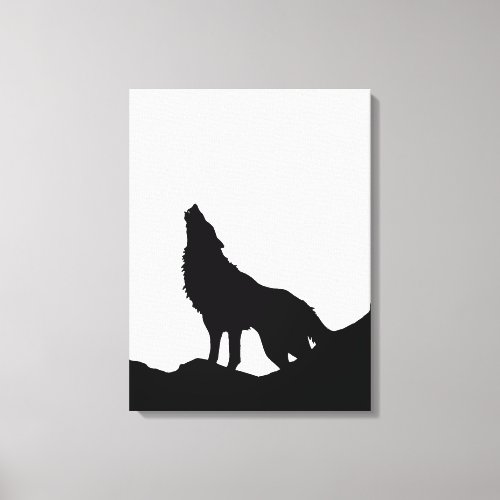 Black  White Pop Art Wolf Howling at Moon Canvas Print