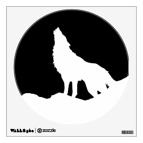 Black  White Pop Art Wolf Howling at Moon Wall Sticker