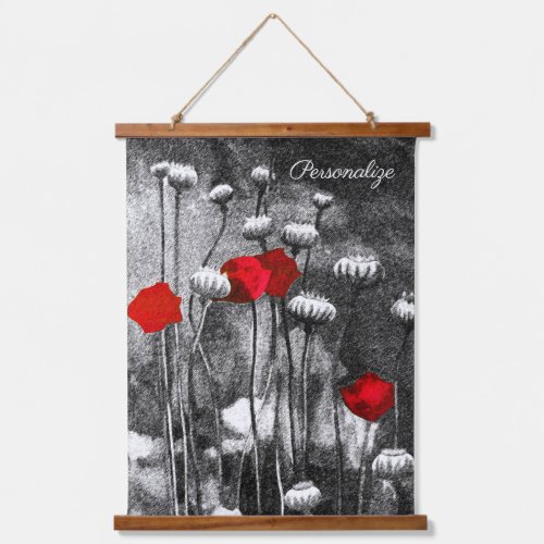 Black White Poppies Red Flowers Dark Floral Classy Hanging Tapestry