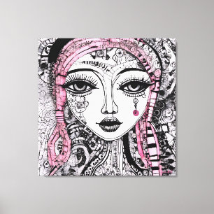 BLACK WHITE PORTRAIT EDGY DETAILED LINE DRAWING CANVAS PRINT