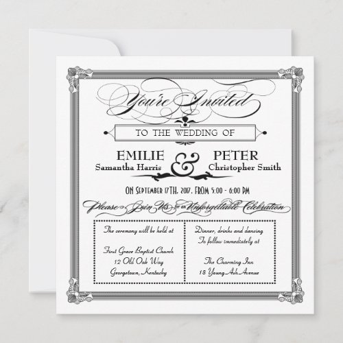 Black  White Poster Style Wedding Invitation