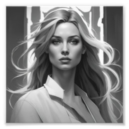Black &amp; white poster with a female portrait 
