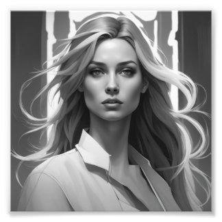 Black & white poster with a female portrait