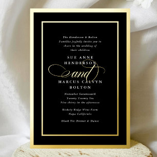 Black White Premium Calligraphy Gold Frame Wedding Foil Invitation