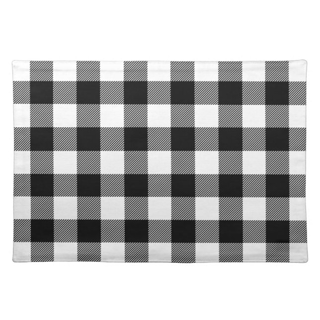 Black & White Preppy Buffalo Check Plaid Placemat (Front)