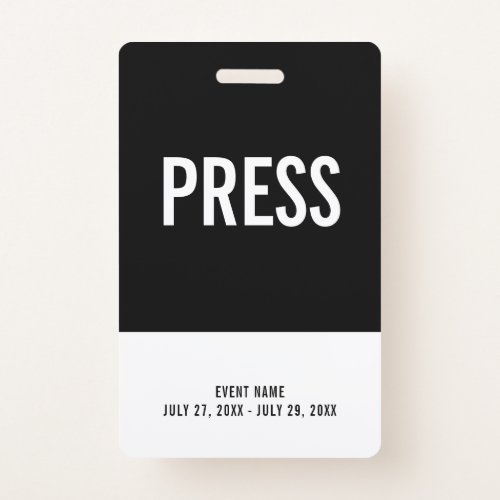 Black  White Press All Access Pass Event ID Badge