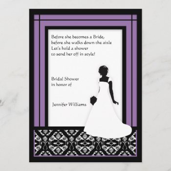 Black  White & Pretty Purple Damask Bridal Shower Invitation by Truly_Uniquely at Zazzle