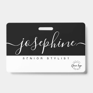 Black White Pretty Script Name Personalized Badge