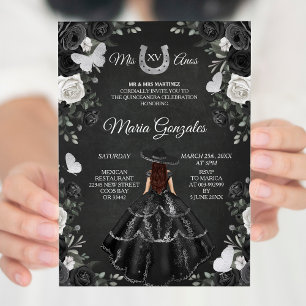 Black & White Princess Quinceanera Birthday Invitation