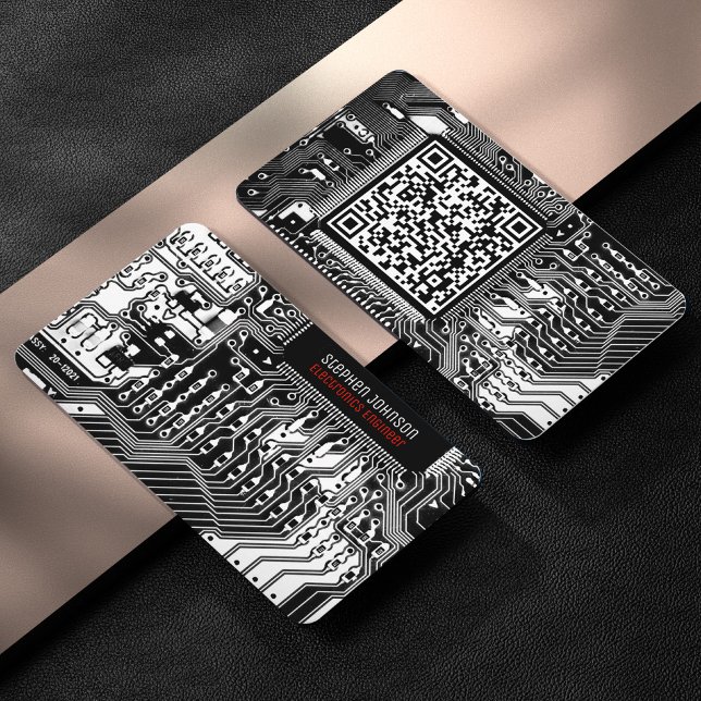 Black & White Printed Circuit Board Custom QR Code Business Card (Creator Uploaded)