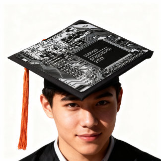 Black White Printed Circuit Board Geek Electronic Graduation Cap Topper
