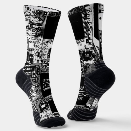  Black White Printed Circuit Board Geek Electronic Socks