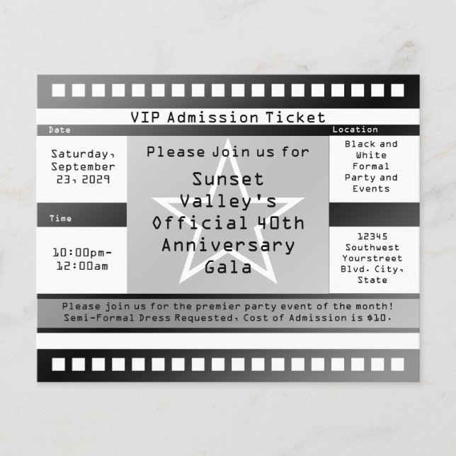Black/White Printed Star Ticket Flyer (Front)