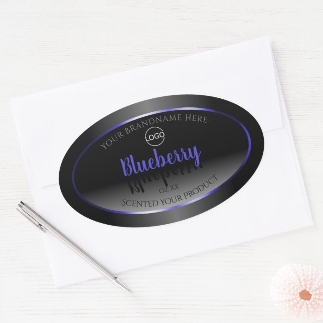 Black White Product Label Shimmery Blue Frame Logo (Envelope)