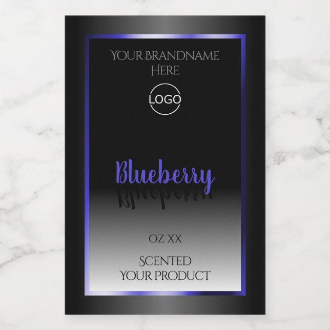 Black White Product Label Shimmery Blue Frame Logo (Single Label)