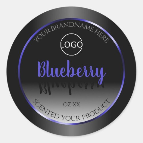 Black White Product Label Shimmery Blue Frame Logo