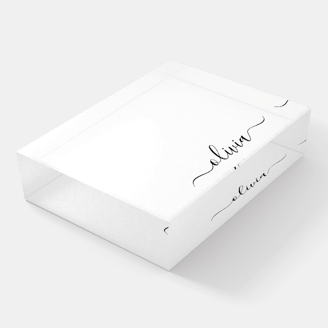 Black White Professional Business Monogram Name Paperweight (Angled)