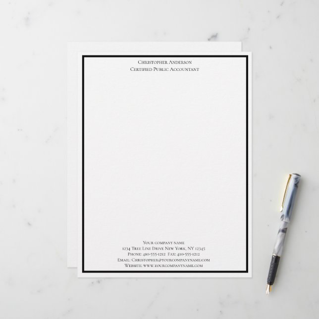 Black White Professional Business Personalized Letterhead (Front/Back In Situ)