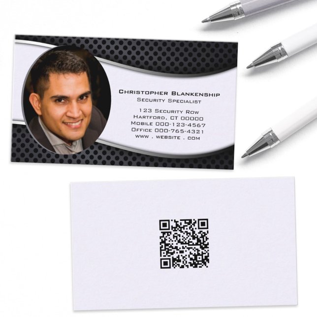 Black White Professional Custom Photo QR Code Business Card (Creator Uploaded)