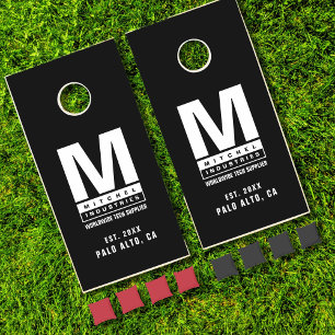 Black White Professional Fun Branded Business Logo Cornhole Set