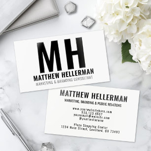 Black White Professional Modern Monogram Raised Spot UV Business Card