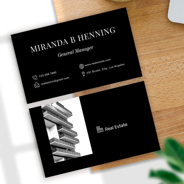 Black & White Professional Real Estate Agent Photo Business Card (Creator Uploaded)