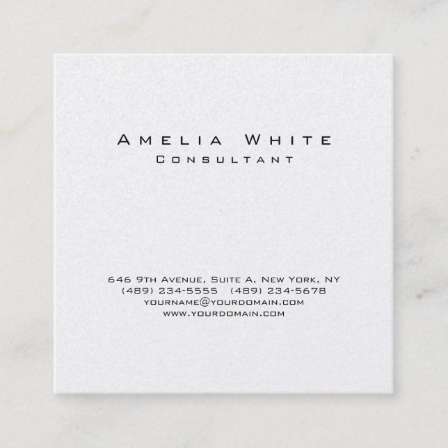 Black White Professional Stylish Minimalist Modern Square Business Card (Front)