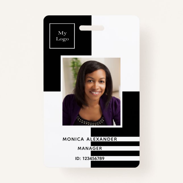 Black white profile photo business corporate badge (Front)