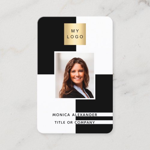 Black white profile photo corporate logo QR code Business Card