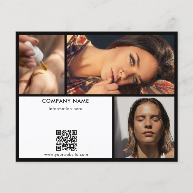 Black White Promotional Beauty Salon Photo QR Code Flyer (Front)