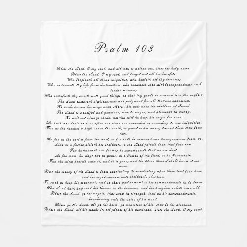 Black  White Psalm 103 Scripture Text Modern Fleece Blanket