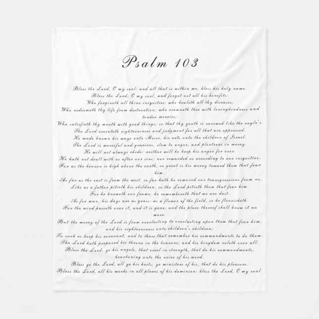 Black & White Psalm 103 Scripture Text Modern Fleece Blanket (Front)