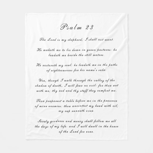 Black  White Psalm 23 Scripture Bible Text Modern Fleece Blanket