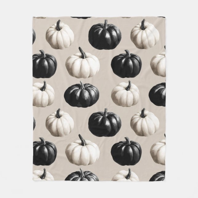 Black & White Pumpkin Fall Design Fleece Blanket (Front)