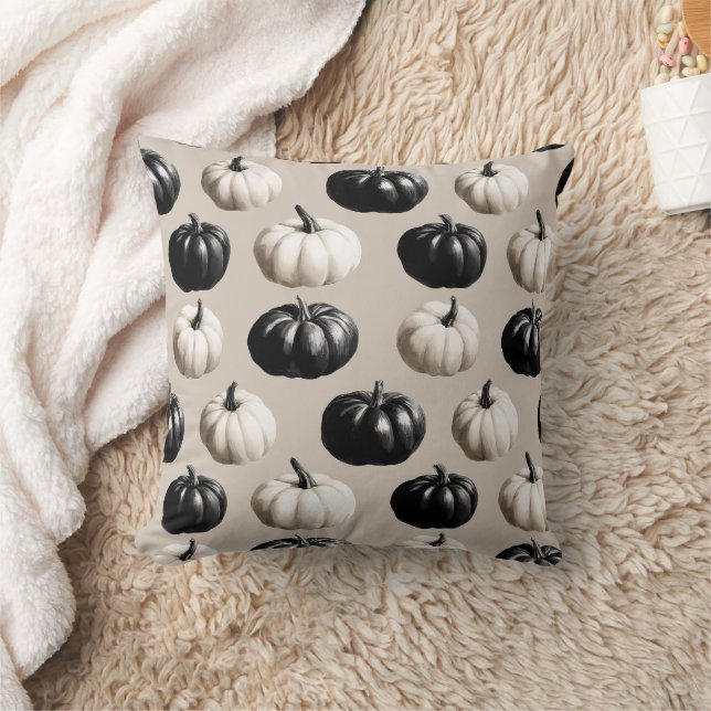 Black & White Pumpkin Fall Design Throw Pillow (Blanket)