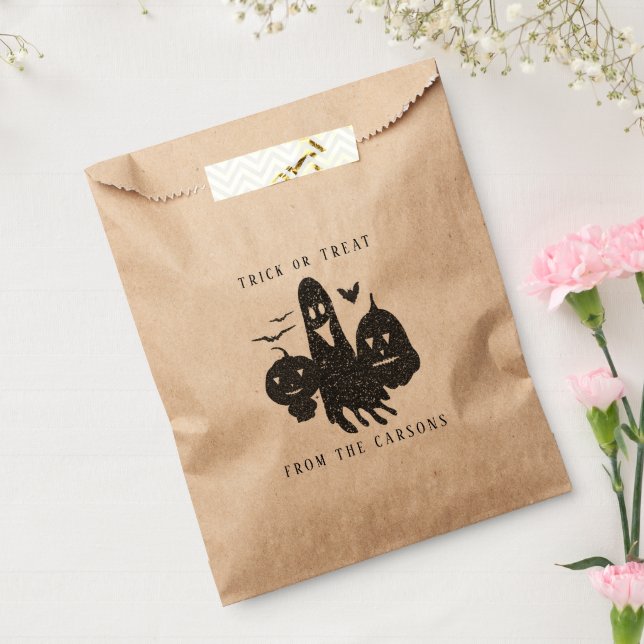 Black White Pumpkin Ghost Bat Minimalist Halloween Favor Bag (Sealed)