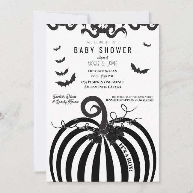 Black & White Pumpkin Halloween Baby Shower Invitation (Front)