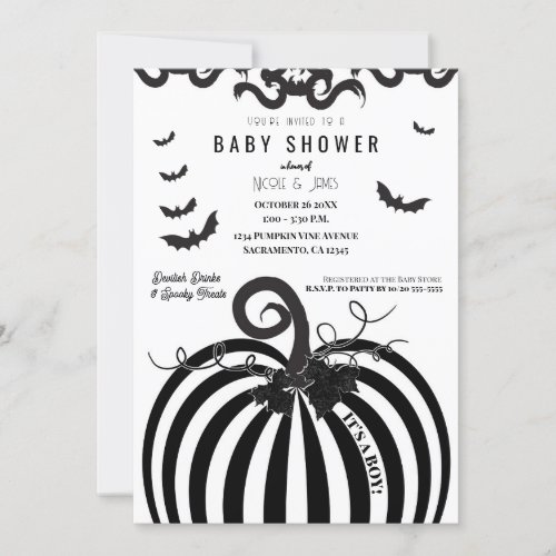 Black  White Pumpkin Halloween Baby Shower Invitation