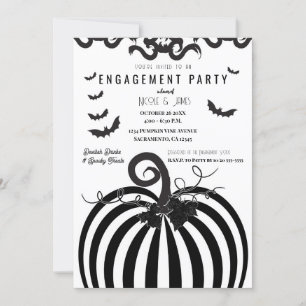 Black & White Pumpkin Halloween Engagement Party Invitation