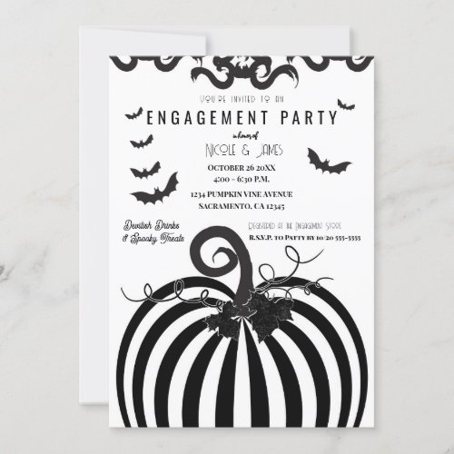 Black  White Pumpkin Halloween Engagement Party Invitation