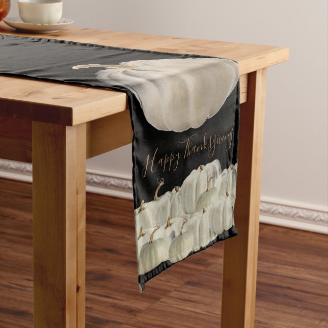 Black White Pumpkins Thanksgiving Fall Long Table Runner (In Situ)