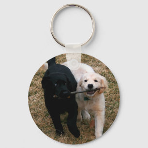 Black & white puppies key chain
