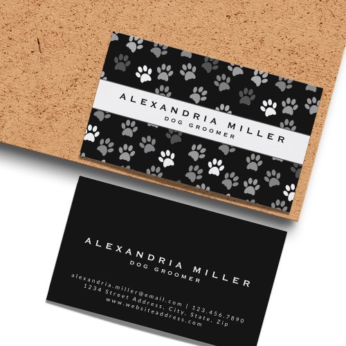 Black White Puppy Dog Paw Print Pattern Business Card