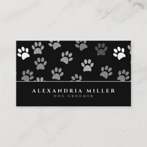 Black  White Puppy Dog Paw Prints  Dog Groomer Business Card