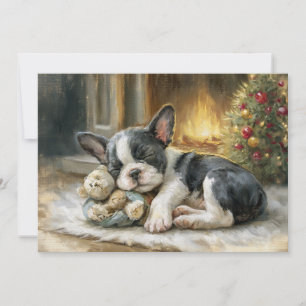 Black White Puppy Dog Sleeping Christmas Holiday Card